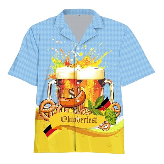 XIAOCHA Men's Graphic Print Button-Up Shirt Short Sleeve Shirts Oktoberfest Holiday Top