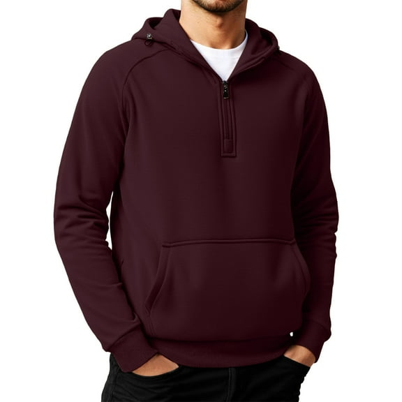 XIAOCHA Men's Half-Zip Hoodies Loose Kangaroo Pocket Classic Hoodie Comfortable Outdoor Fall/Winter Warm Hooded Top