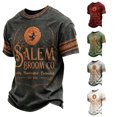 thumbnail image 1 of XIAOCHA Men's Halloween Witch Print T Shirt Short Sleeve Crew Neck Salem Broom Pullover Top, Black, Sizes L, 1 of 6