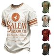 thumbnail image 1 of XIAOCHA Men's Halloween Witch Print T Shirt Short Sleeve Crew Neck Salem Broom Pullover Top, Khaki, Sizes S, 1 of 5