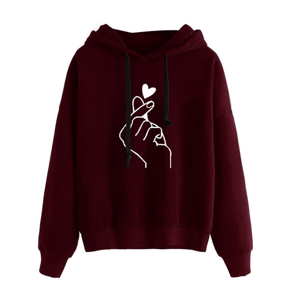 XIAOCHA Men's Heart Hand Print Hoodie Oversized Long Sleeve Hooded Pullover Sweatshirt Soft Cute Casual Hoodies