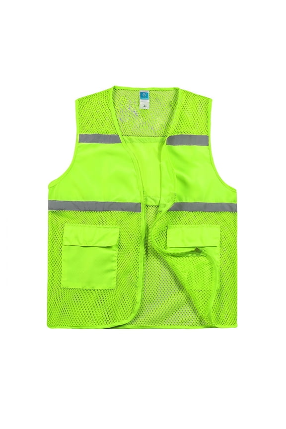 Men's High Visibility Safety Vest Mesh Panel Reflective Strip Top Breathable Workwear Outdoor Waistcoat