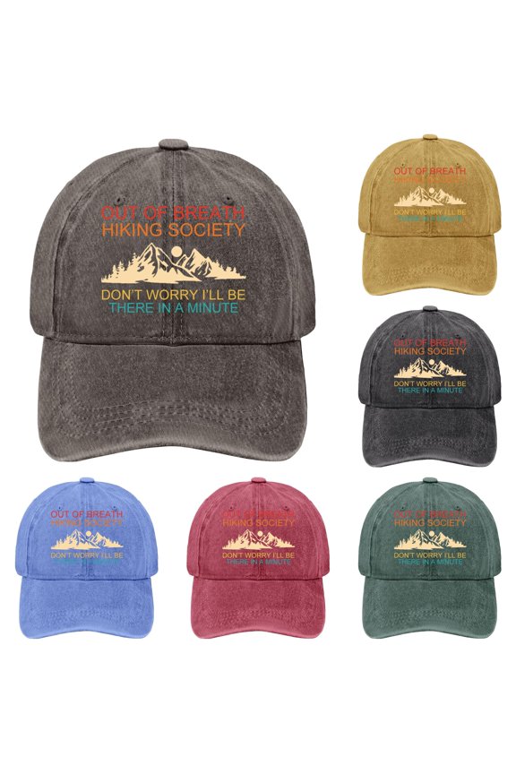 Men's Hiking Society Slogan Print Baseball Cap Adjustable Hat Band Travel Outdoor Ball Cap,Coffee