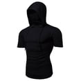 thumbnail image 1 of XIAOCHA Men's Hooded Face Cover Tees Short Sleeve Hooded Face Mask Pullover Top Stretchy Workout Streetwear Tops, 1 of 4