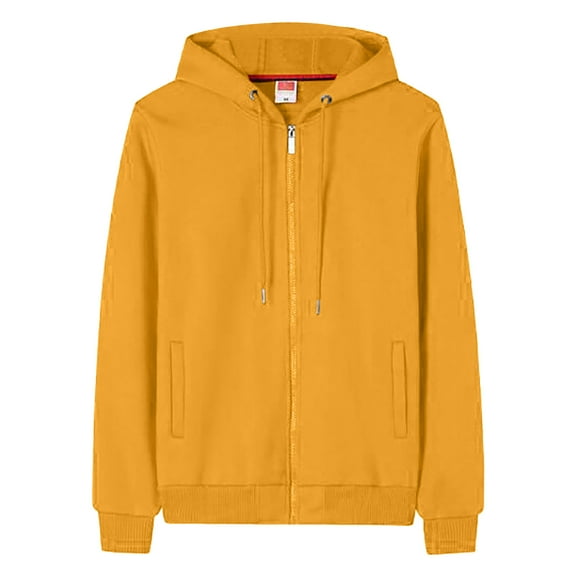 XIAOCHA Men's Hooded Jacket Loose Ull-Zip Side Pockets Hoodies Soft Casual Sporty Outdoor Hoodie Yellow XL