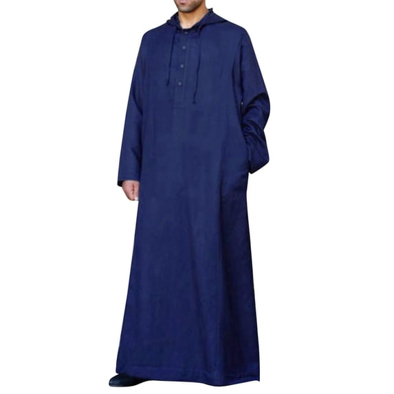 XIAOCHA Men's Hooded Thobe Robe Loose Fit Long Sleeve Button Placket Casual Comfortable Daily Thobes