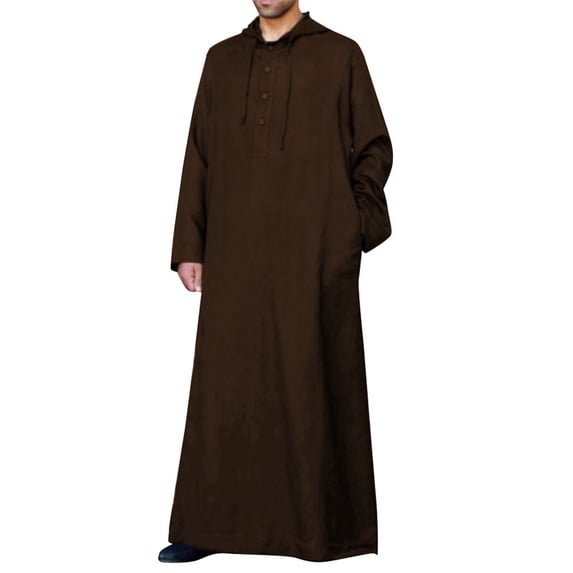 XIAOCHA Men's Hooded Thobe Robe Loose Fit Long Sleeve Button Placket Casual Comfortable Daily Thobes