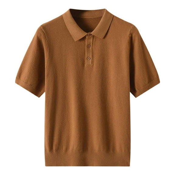 XIAOCHA Men's Knit Polo Shirt Loose Fit Collared Short-Sleeve Button Placket Top Soft Stretch Office Wear Shirts