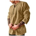 thumbnail image 1 of XIAOCHA Men's Lace Up Medieval Tunic Long Sleeve Henley Neck Pullover Tunic Top Breathable Vintage Renaissance Tunics, 1 of 5