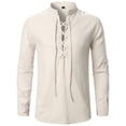 thumbnail image 1 of XIAOCHA Men's Lace Up Shirt Stand Collar Long Sleeve Top Breathable Medieval Casual Tee, 1 of 4