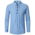thumbnail image 1 of XIAOCHA Men's Lace Up Shirt Stand Collar Long Sleeve Top Breathable Medieval Casual Tee, 1 of 4