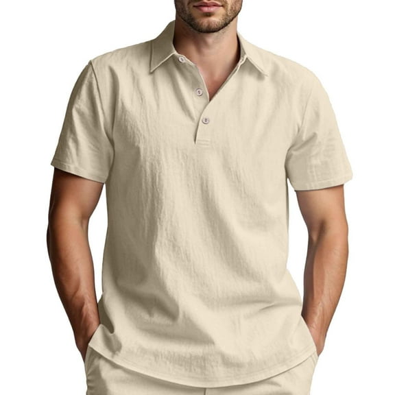 XIAOCHA Men's Linen Polo Shirt Classic Casual Short-Sleeve Collared Top Lightweight Breathable Office Wear Shirts