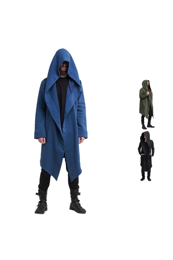 Men's Long Length Drape Open Front Hooded Cardigan Thick Soft Solid Color Fall Vacation Hood Coat