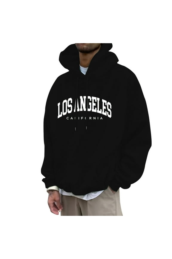 Men's Los Angeles Letter Print Hoodie Long Sleeve Hooded Pullover Sweatshirt Soft Streetwear Urban Hoodies