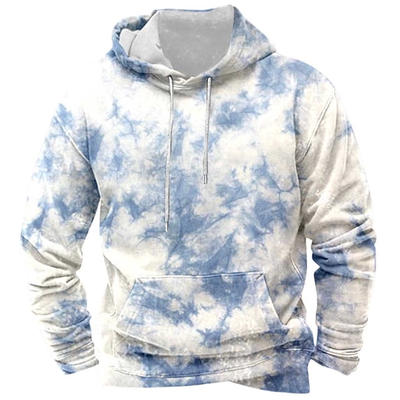 XIAOCHA Men's Monochrome Tie Dye Print Pullover Hoodie Oversized Long Sleeve Hooded Sweatshirt With Kangaroo Pocket Soft Bold Casual Hoodies