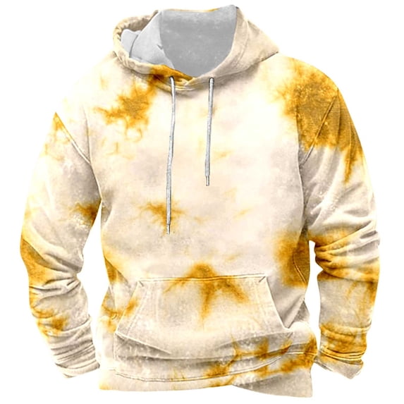XIAOCHA Men's Monochrome Tie Dye Print Pullover Hoodie Oversized Long Sleeve Hooded Sweatshirt With Kangaroo Pocket Soft Bold Casual Hoodies