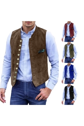 Men's Multi Button Trachten Vest Sleeveless Tops Oktoberfest Layering Shirts