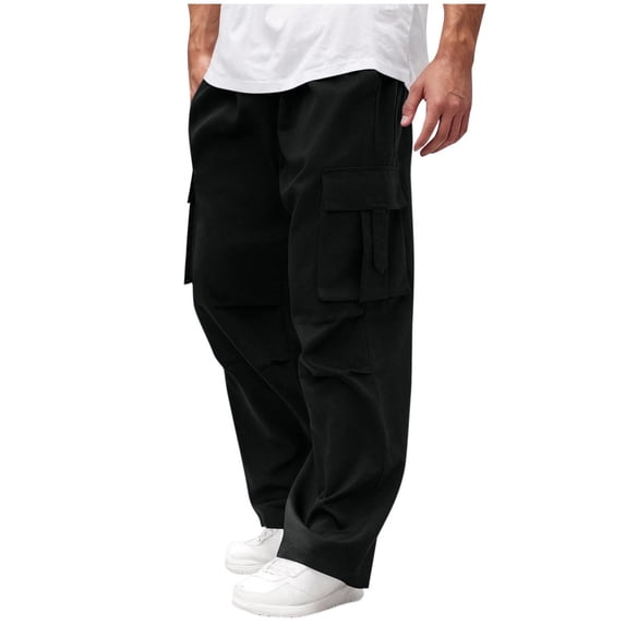 XIAOCHA Men's Multi Pocket Baggy Cargo Pants Elastic Waist Trousers Durable Solid Color Casual Streetwear Slacks