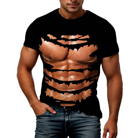 XIAOCHA Men's Muscle Abs Graphic T Shirt Short Sleeve Crew Neck Outdoor Casual Tees
