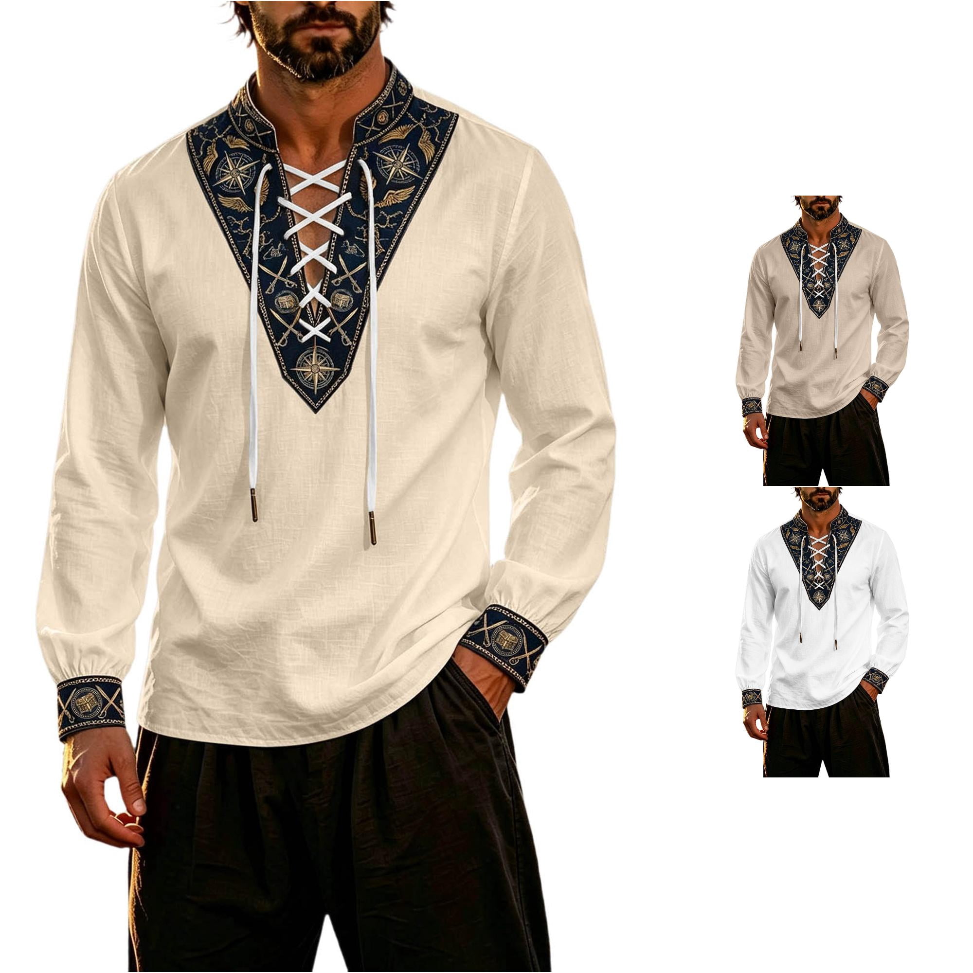 XIAOCHA Men's Nautical Graphic t Shirt Compass Blade Print Lace‑Up ...