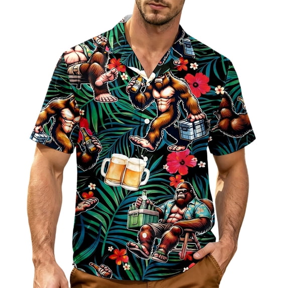 XIAOCHA Men's Oktoberfest Print Button Down Shirt Short Sleeve Party Hawaiian Shirt