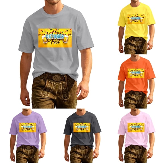 XIAOCHA Men's Oktoberfest Print T Shirt Short Sleeve Crew Neck Party Graphic Tee