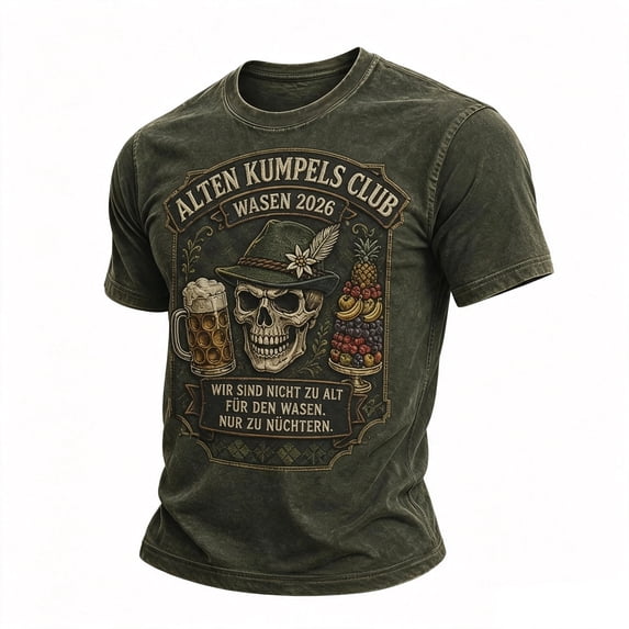 XIAOCHA Men's Oktoberfest‑Skull‑Fruit Washed‑Style Tees Bavarian‑Event Shirts Crew‑Neck Tops
