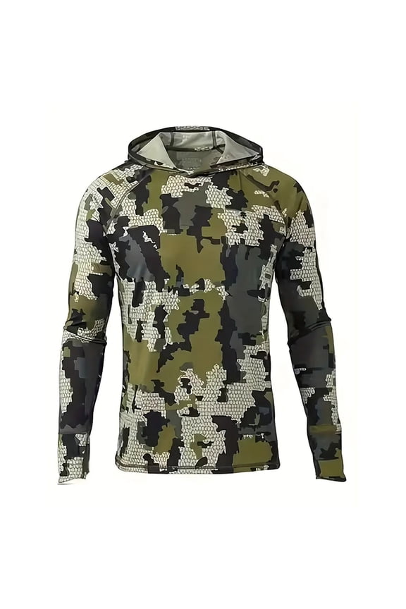 Men's Performance Graphic Hooded Shirt Long Sleeve Outdoor Hunting Active Casual Tee Army Green