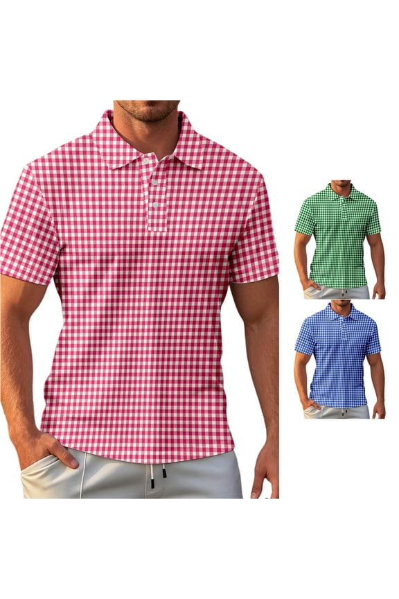 Men's Plaid Graphic Polo Shirt Short Sleeve Button Placket Bavarian Oktoberfest Top