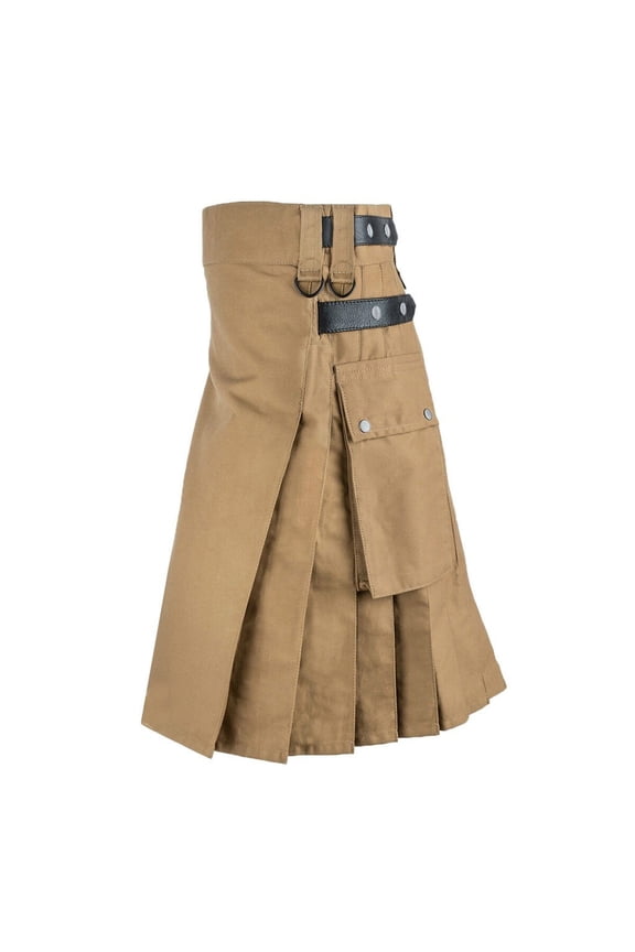 Men's Pleated Cargo Kilt Solid Multi Pocket Skirts Street Punk Wear Bottoms