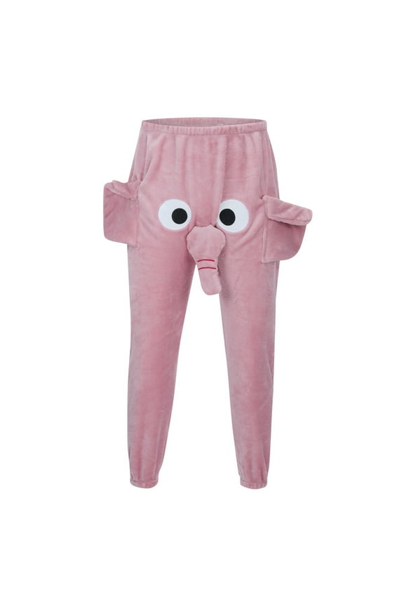 Men's Plush Novelty Lounge Pants Slim Fit Elephant Design Trousers Cozy Playful Loungewear Bottoms