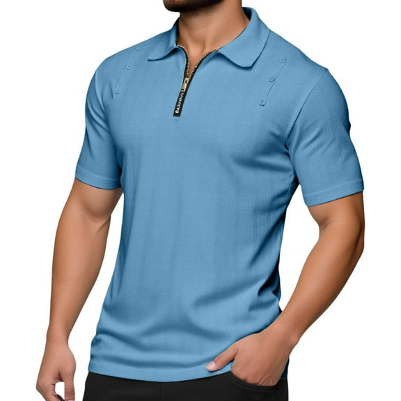 XIAOCHA Men's Polo Shirt Slim-Fit Half-Zip Short-Sleeve Tops Soft Breathable Casual Office Wear Blouse