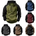 thumbnail image 1 of XIAOCHA Men's Pullover Hoodie Lace Up Raglan Sweatshirts Vintage Hooded Sweatshirt, Green, Sizes L, 1 of 3