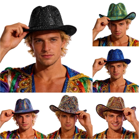 XIAOCHA Men's Rhinestone‑Encrusted Cowboy Hat Solid Stage Show Party Western Hat,Black