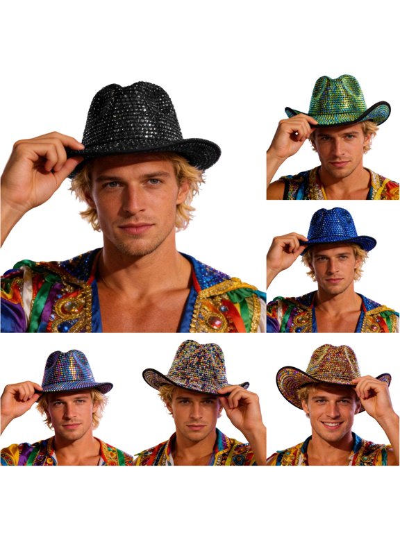 Men's Rhinestone‑Encrusted Cowboy Hat Solid Stage Show Party Western Hat,Black