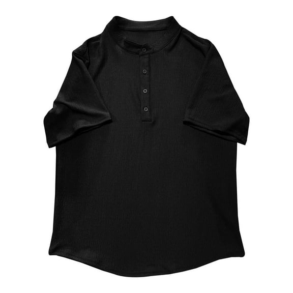 XIAOCHA Men's Ribbed Short-Sleeve Polo Shirt Loose Fit Office Stand-Collar Top Stretch Soft Cozy Casual Blouse