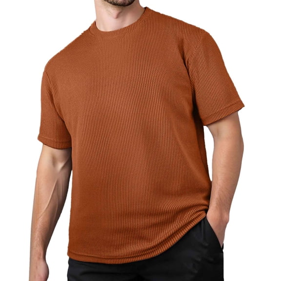 XIAOCHA Men's Ribbed T-Shirt Loose Fit Short-Sleeve Round-Neck Top Stretch Soft Cozy Casual Tees