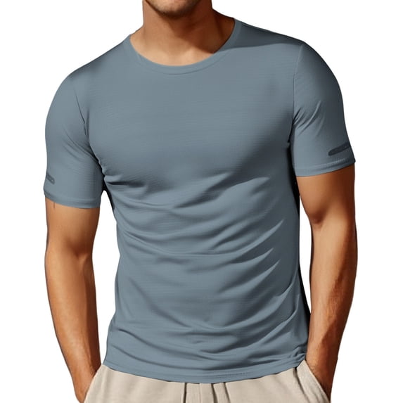 XIAOCHA Men's Ribbed T-Shirt Slim-Fit Crew Neck Short-Sleeve Top Soft Stretch Athletic Workout Tee