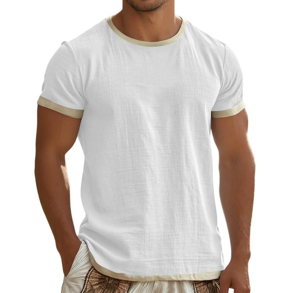 XIAOCHA Men's Ringer Tee Short Sleeve Round Neck Contrast Casual Loose Fit Lightweight Daily Shirt
