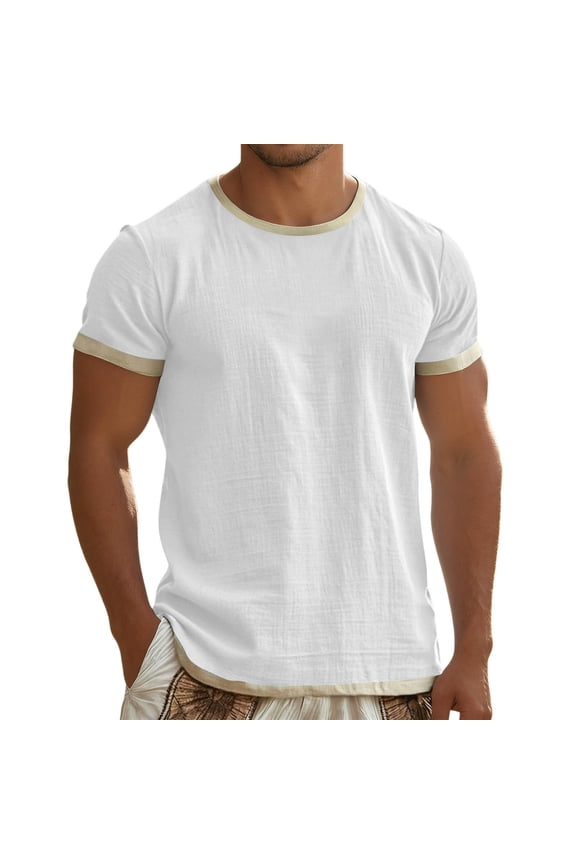 Men's Ringer Tee Short Sleeve Round Neck Contrast Trim Casual Loose Fit Lightweight Daily Shirt