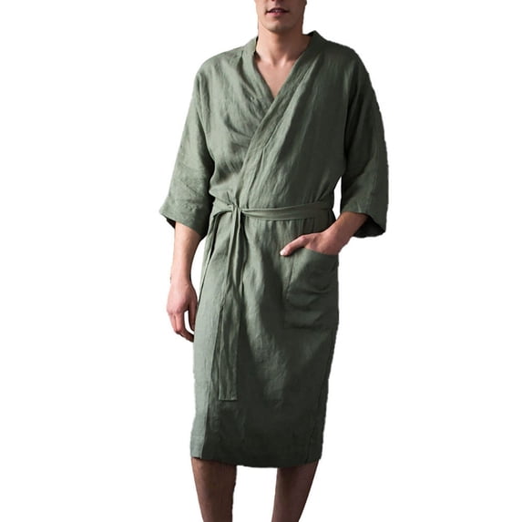 XIAOCHA Men's Robe Half-Sleeve Loungewear Bathrobe With Belt And Pockets For Comfortable Home Wear