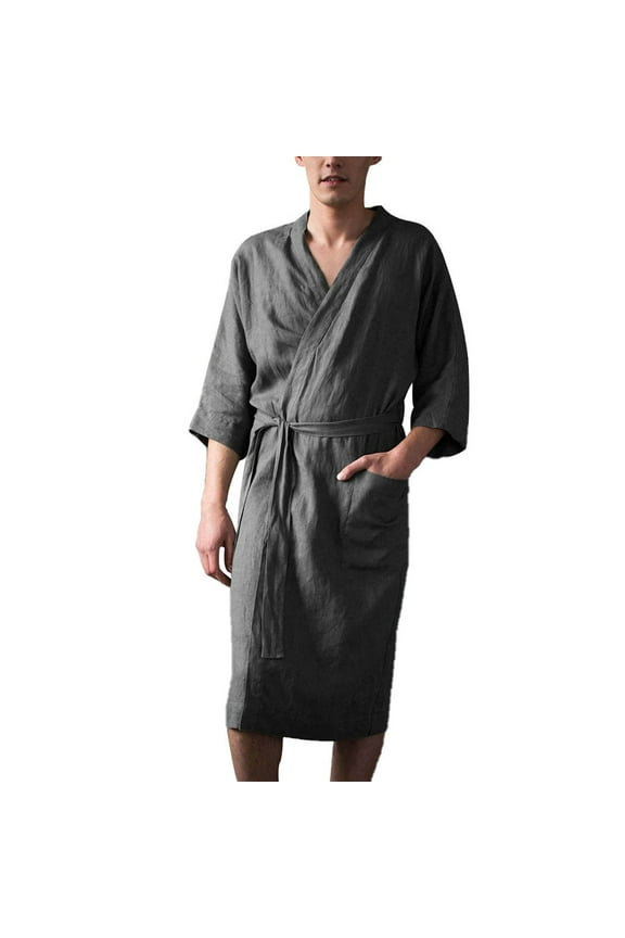 Men's Robe Half-Sleeve Loungewear Bathrobe With Belt And Pockets For Comfortable Home Wear