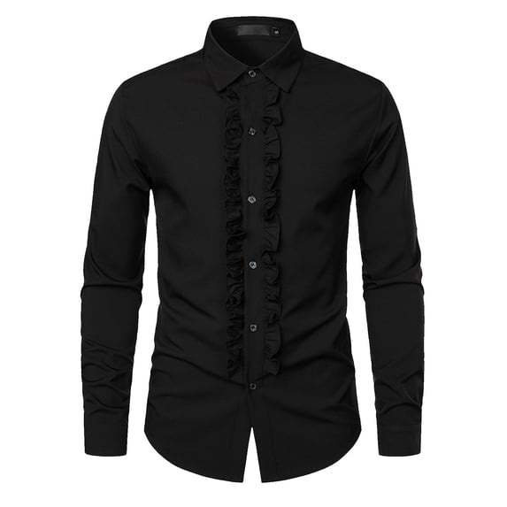 XIAOCHA Men's Ruffled Button Down Shirt Long Sleeve Frilled Front Shirt Comfortable Vintage Formal Shirt