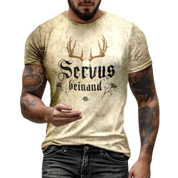 XIAOCHA Men's Rustic Print T-Shirt Vintage Inspired Casual Everyday Short Sleeve Tees