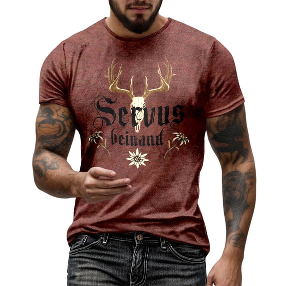 XIAOCHA Men's Rustic Print T-Shirt Vintage Inspired Casual Everyday Short Sleeve Tees