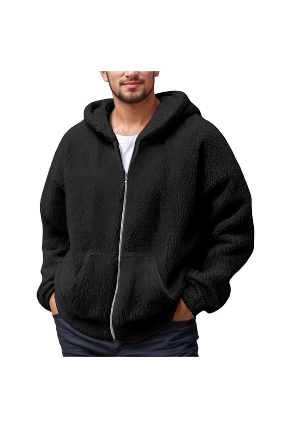 Men's Sherpa Full Zip Hoodies Oversized Fit Kangaroo Pocket Jacket Warm Casual Outdoor Outerwear