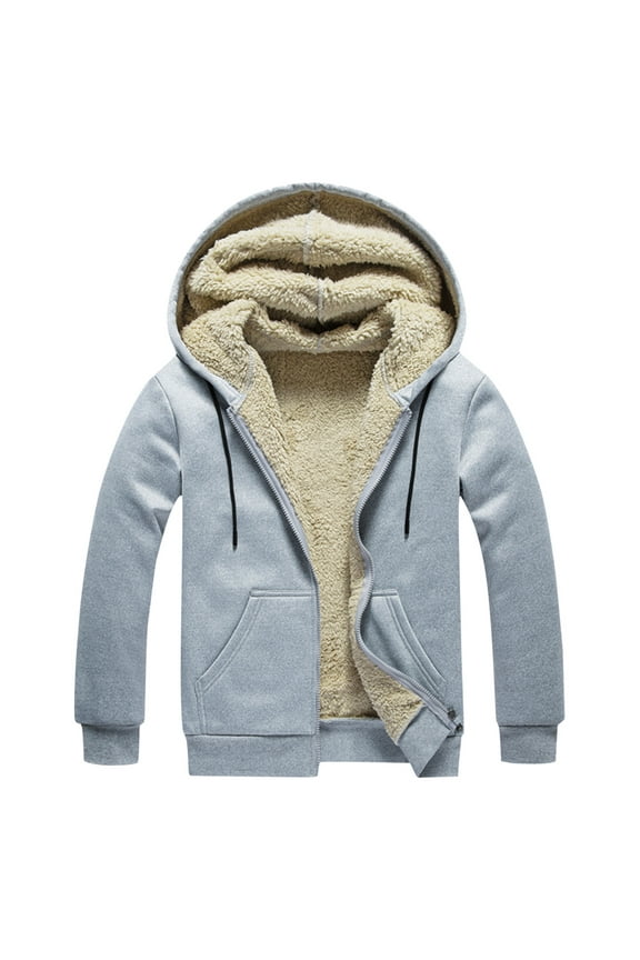 Men's Sherpa Lined Full Zip Hoodie Relaxed Fit Kangaroo Pocket Hooded Jacket Warm Cozy Outdoor Daily Wear Sweatshirt