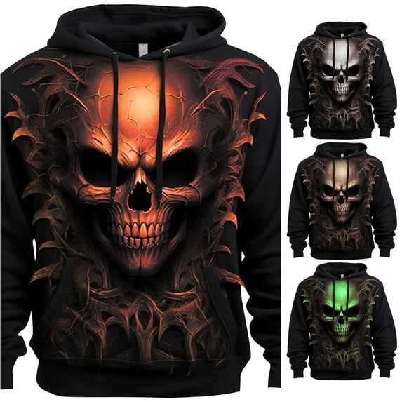 XIAOCHA Men's Skull Graphic Pullover Hoodie Relaxed Fit Halloween Casual Hoodies