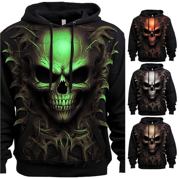 XIAOCHA Men's Skull Graphic Pullover Hoodie Relaxed Fit Halloween Casual Hoodies