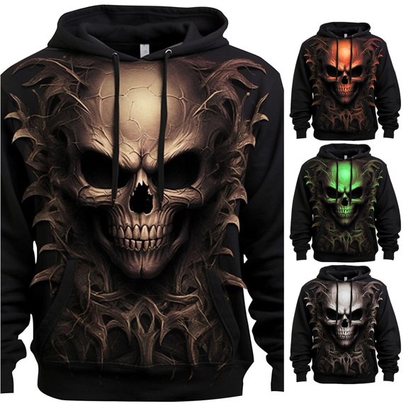 XIAOCHA Men's Skull Graphic Pullover Hoodie Relaxed Fit Halloween Casual Hoodies